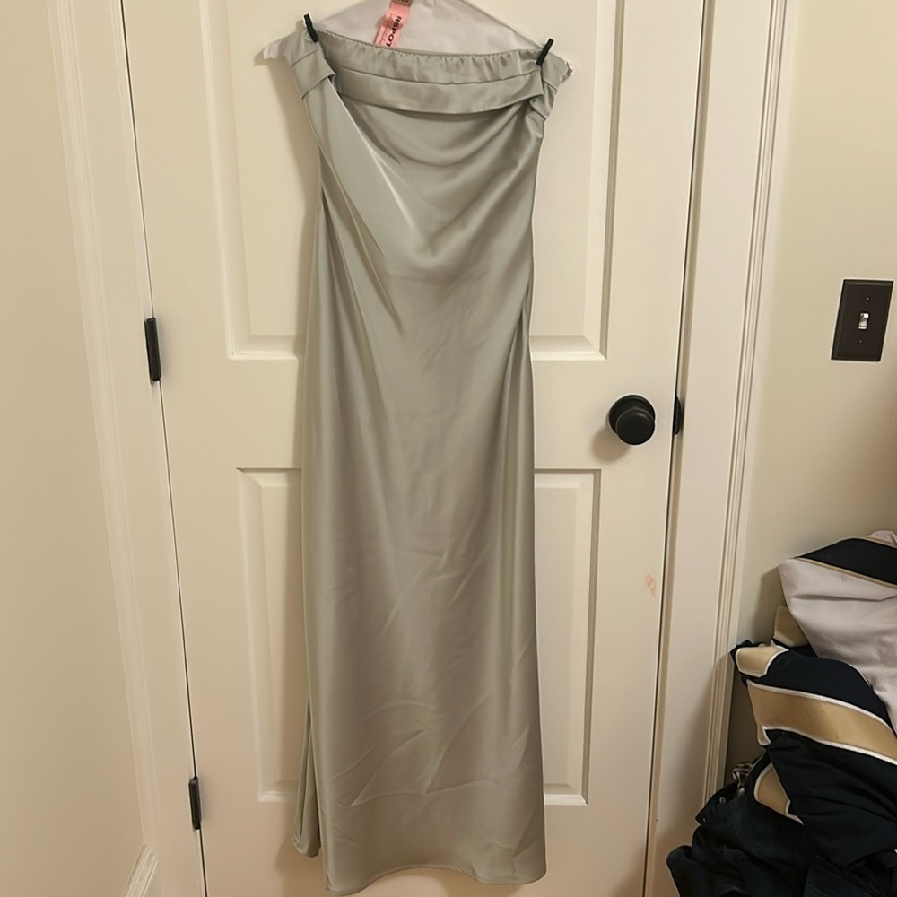 Beginning Boutique Satin Strapless Maxi Dress